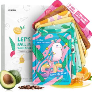 Face Masks Skincare, Face Mask Beauty, Hydrating Facial Masks, Zealsea Natural Sheet Mask, Pamper Gifts for Women, Party Birthday Gifts for Teenage Girls Kids, Biodegradable Sheets, Moisturizing 7pcs