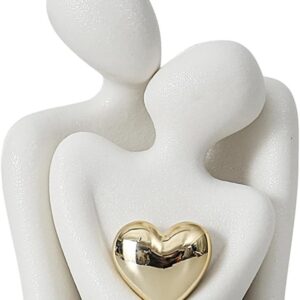 Difistik Romantic Couple Statue,Couple Hugging Statue Figurines Ornaments | Abstract Sculpture Small Shelf Ornaments for Living Room | White Ornaments Gifts for Wedding Anniversary (White)