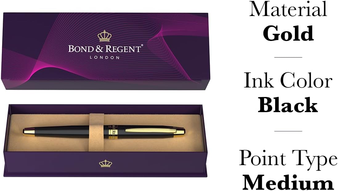 Bond & Regent Gloss Black & 24 Karat Gold - Certified Luxury Grade Rollerball Pen | Nice Gift for Men & Women - Image 8