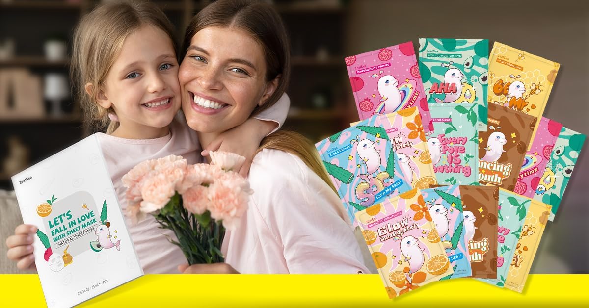 Face Masks Skincare, Face Mask Beauty, Hydrating Facial Masks, Zealsea Natural Sheet Mask, Pamper Gifts for Women, Party Birthday Gifts for Teenage Girls Kids, Biodegradable Sheets, Moisturizing 7pcs - Image 8