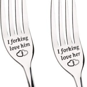 Niyewsor Anniversary Wedding Gifts for Her and Him Dinner Forks, Stainless Steel Forks Pack of 2 Set, Valentines Him Her, Birthday Christmas Couple Lovers – His and Hers