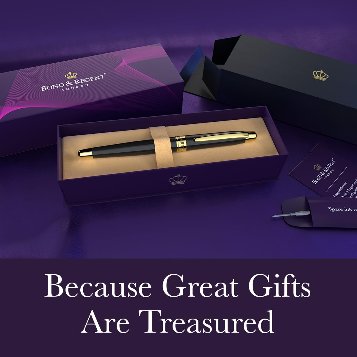 Bond & Regent Gloss Black & 24 Karat Gold - Certified Luxury Grade Rollerball Pen | Nice Gift for Men & Women - Image 3