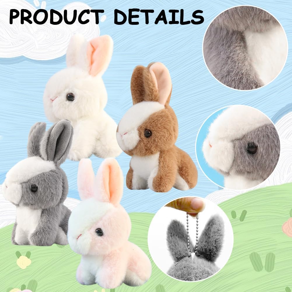 Fadcaer Bunny Plush Toys,4 Pcs Plush Rabbit Keychain Hanging Pendant,Easter Rabbit Stuffed Animals Plush Toy for Kids Adults Backpacks Decor Easter Egg Fillers Birthday Party Gifts - Image 3
