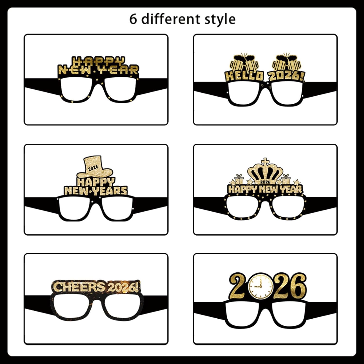 6Pcs New Years Eve Decorations 2026 Party Glasses - Happy New Year 2026 Decorations Selfie Photo Booth Props Eyeglasses Novelty Glasses for Adults New Year's Eve Party Supplies Accessories - Image 2
