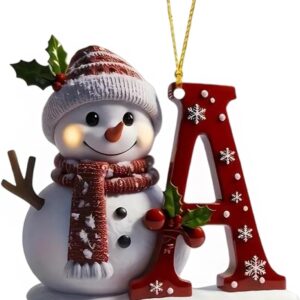 Personalized Acrylic Letter Snowman Christmas Ornaments – 26 Alphabet Tree Decorations, Prepare for Family Friends Teacher (1, A)
