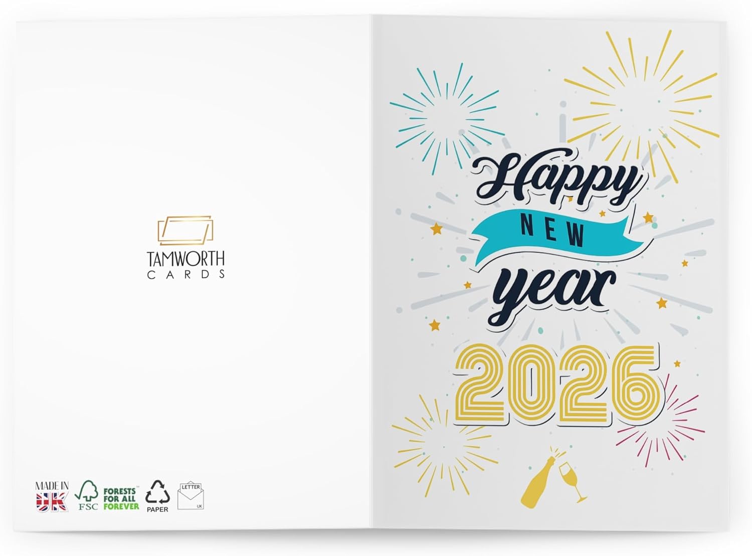 2026 New Year Greeting Card - Fireworks and Champagne Design - Image 2