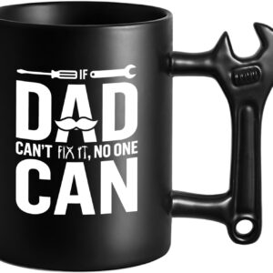 LOZACHE Coffee Mug with Spanner Wrench Handle, If Dad Can’t Fix Ceramic Milk Cup, Funny Gifts from Daughter and Son on Father’s Birthday, Christmas, Father’s Day