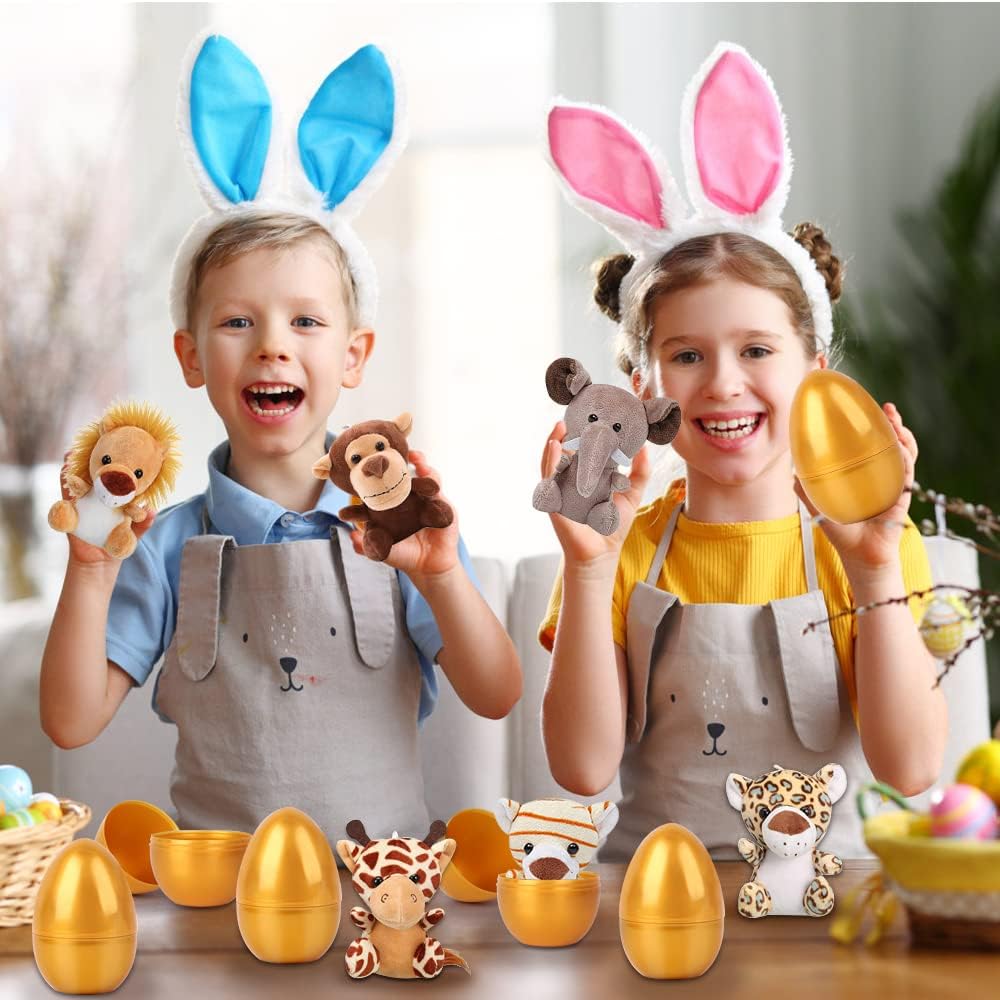 Gold Filled Easter Eggs, 6pcs Cute Animal Plush Toys Prefilled Gold Plastic Easter Egg Surprise Gift for easter Basket Stuffers Party Favors Egg Hunt for Kids - Image 5