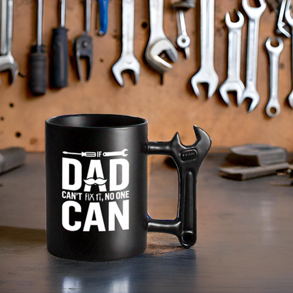 LOZACHE Coffee Mug with Spanner Wrench Handle, If Dad Can't Fix Ceramic Milk Cup, Funny Gifts from Daughter and Son on Father's Birthday, Christmas, Father's Day - Image 5