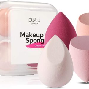 DUAIU 4 Pack Beauty Blender Foundation Sponges Set 4 Color, Latex Free with 1 Sponge Holder Case for Liquid Foundation Powder Sunscreen and Cream