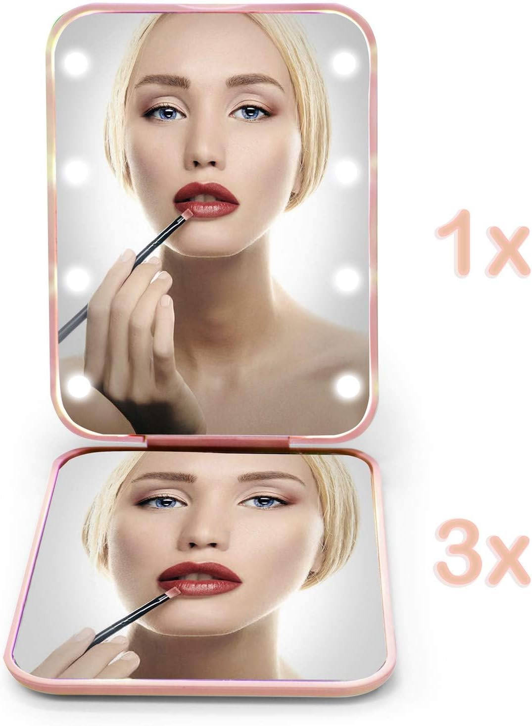 Kintion Pocket Mirror, 1X/3X Magnification LED Compact Travel Makeup Mirror with Light for Purse, 2-Sided, Portable, Folding, Handheld, Small Lighted Mirror for Gift, Pink - Image 4