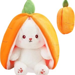 MUNSKT 2024 New Rabbit Muppet Toys,Soft Plush Toy 25cm Carrot Strawberry Plushies Doll with Zipper Decoration for Birthday Easter Valentines,Rabbit Plush for Girls Boys Children’s Day Gifts (Yellow)