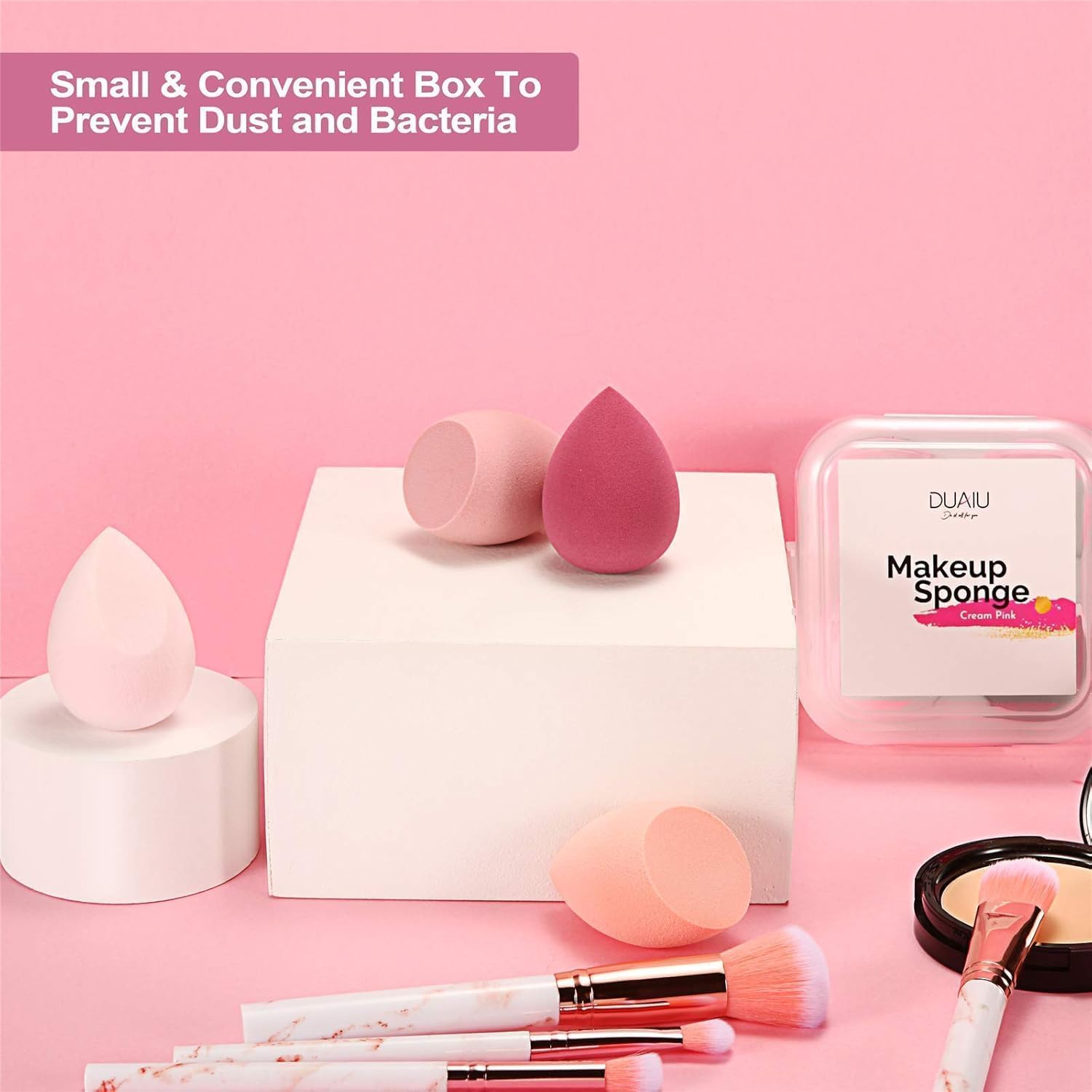 DUAIU 4 Pack Beauty Blender Foundation Sponges Set 4 Color, Latex Free with 1 Sponge Holder Case for Liquid Foundation Powder Sunscreen and Cream - Image 6
