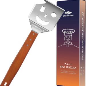 7 in 1 Multifunction BBQ Tool – Outdoor Grill Spatula, Stainless Steel, Wooden Handle – Best BBQ Gifts for Men