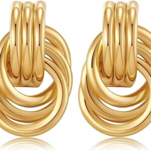 CPJJ Gold Chain Dangle Chunky Knot Hypoallergenic 14K Brand Earmuffs Statement Trending Gift