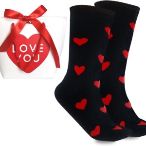 Heart Socks Men Valentines Gifts for Him Cotton Valentine Men Socks with Love You Gift Bag Romantic Valentine Sock for Men, Boyfriend, Husband Gift 39-48