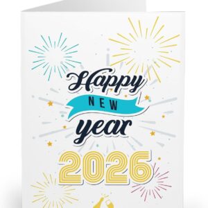 2026 New Year Greeting Card – Fireworks and Champagne Design