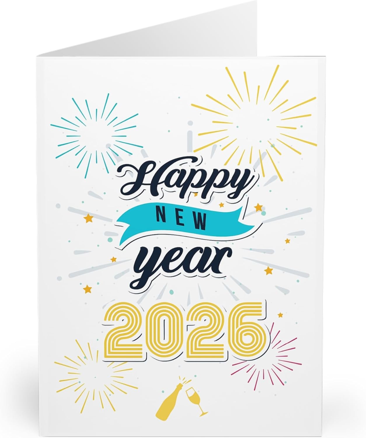 2026 New Year Greeting Card - Fireworks and Champagne Design