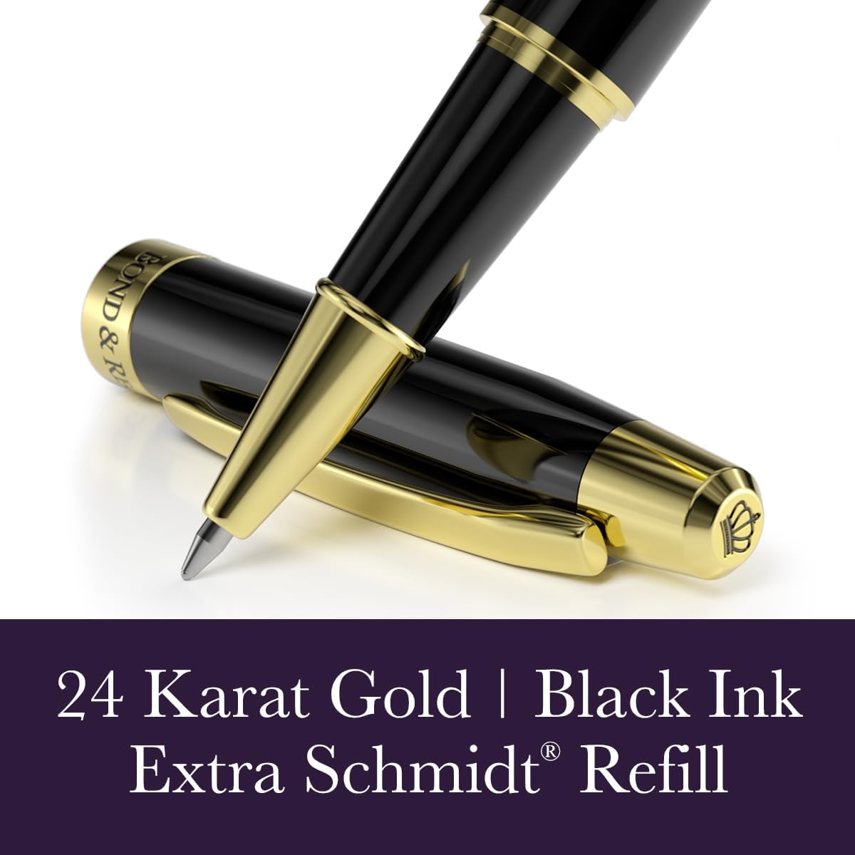 Bond & Regent Gloss Black & 24 Karat Gold - Certified Luxury Grade Rollerball Pen | Nice Gift for Men & Women - Image 5