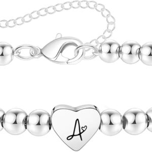 S925 Silver Bead Bracelet for Women Adjustable Heart Initial Letter Bracelet Birthday Jewellery Gift