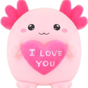 Axolotl Stuffed Animal Holding Love Heart Axolotl Soft Plush Toy Sweet Valentine’s Day Birthday Gifts for Girlfriend Pink 25CM