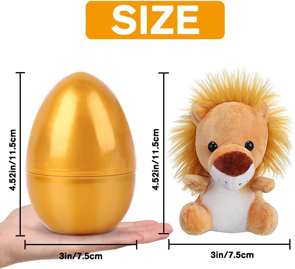 Gold Filled Easter Eggs, 6pcs Cute Animal Plush Toys Prefilled Gold Plastic Easter Egg Surprise Gift for easter Basket Stuffers Party Favors Egg Hunt for Kids - Image 3