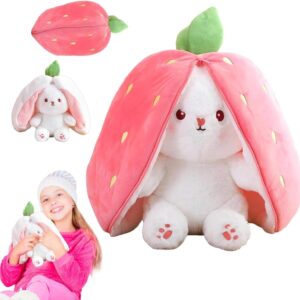 KSVFTB Easter Plush Bunny Toy, Soft Plush Toy 18cm Carrot Strawberry Plushies Doll, Cute Cuddly Stuffed Animals Hide And Seek Rabbit Muppet Toys Birthday Gifts, Stuffed animal, Cute Toys