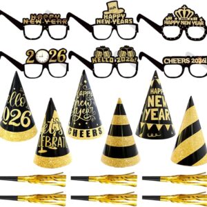 Basong Funky New Year Celebration Glasses, 18 Pcs of 2026 New Year Party Decorative Glasses,Photo Prop Glasses for New Year Party,Holiday Party Gift Decorative