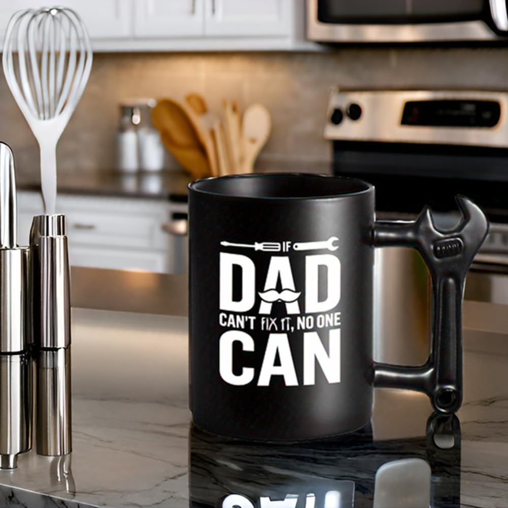 LOZACHE Coffee Mug with Spanner Wrench Handle, If Dad Can't Fix Ceramic Milk Cup, Funny Gifts from Daughter and Son on Father's Birthday, Christmas, Father's Day - Image 6