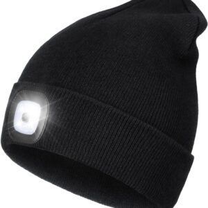 Wmcaps Rechargeable LED Lighted Beanie, Perfect Dad Gifts in Christmas, Stocking Fillers Cap with Light Hands Free Head Torch Unisex Winter Warm Knit Beanie