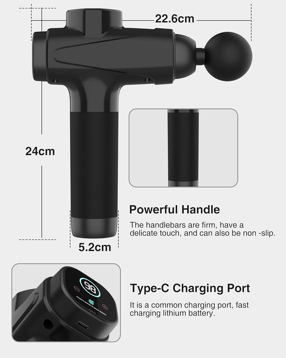 Massage Gun Deep Tissue - Father's Day Gifts, Muscle Massage Gun,Quiet Professional Handheld 30 Speeds Massager,6 Massage Heads with Type-C Charging, Portable Fascial for Muscle Pain Relief - Image 7