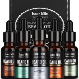 ISNER MILE Beard Oil 5 Pack Set, Natural, Cedarwood, Sandalwood, Sage, Sweet Orange for Men Beard Care, Moisturize, Soften, Strengthen, Christmas Gifts for Men Him Dad Father Boyfriend