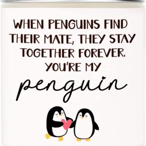 Penguin Candle Valentines Gifts for Her, Him, Anniversary Christmas Birthday Gifts, Romantic Presents for Girlfriend Boyfriend Wife Husband, Cute Handmade Lavender Soy Wax Candle, 7oz