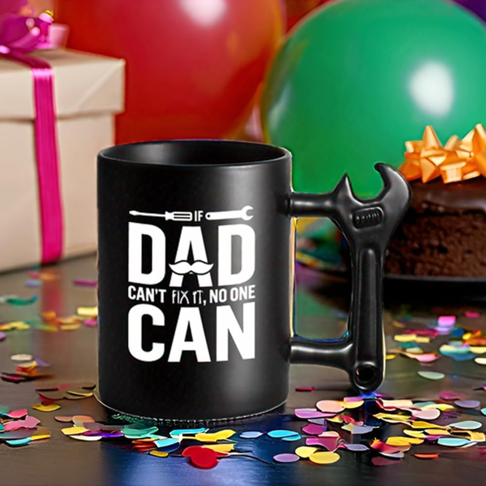 LOZACHE Coffee Mug with Spanner Wrench Handle, If Dad Can't Fix Ceramic Milk Cup, Funny Gifts from Daughter and Son on Father's Birthday, Christmas, Father's Day - Image 4