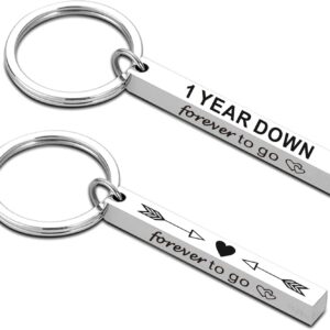 Anniversary Valentines Gift for Him Her,1 Year Down Forever To Go Keyring Gift For Couples Husband Wife,1st Wedding Anniversary Valentines Gifts for Him(1 PCS Four-sided) (1 Year Down)