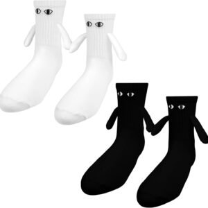 Pipihome 2 Pairs Magnetic Socks, Funny Gifts for Women Men, Novelty Christmas Socks Couple Gifts for Boyfriend Girlfriend, Holding Hands Friendship Sock Stocking Fillers