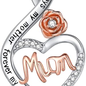 Gifts for Mum/ Nana/ Daughter, S925 Sterling Silver Chain Rose Flower Necklace Jewellery Gifts for Mum Grandma from Daughter Son Grandchildren, Perfect Christmas Mothers Day Birthday Gift with Gift Box