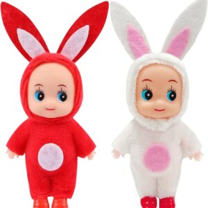 Easter Mini Bunny Rabbit Dolls for Girls & Boys, 2 Pcs Naughty Elf Accessories, Novelty Toys for Kids Easter Gifts & Stocking Stuffers