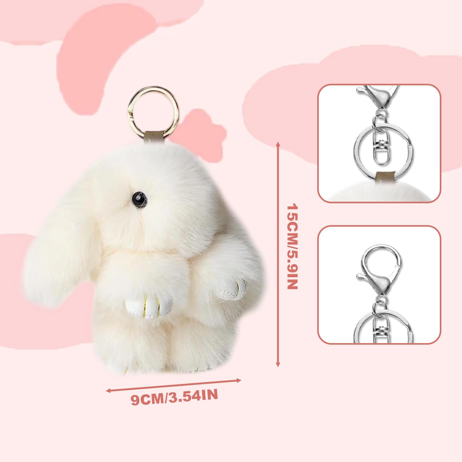 Bunny Keyring, Plush Rabbit Keyring with Tin, Fluffy Bunny Keyrings, Keychain Gifts for Women Girls Birthday Holiday, Stress Relief Decorative Pendant Car Mirror Hanging - Image 2