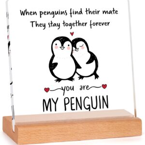 Valentines/Anniversary/Birthday Gifts for Him Her, Penguin Acrylic Plaque Gifts for Boyfriend Girlfriend, Romantic I Love You Gifts, Anniversary Wedding Birthday Gifts for Husband Wife