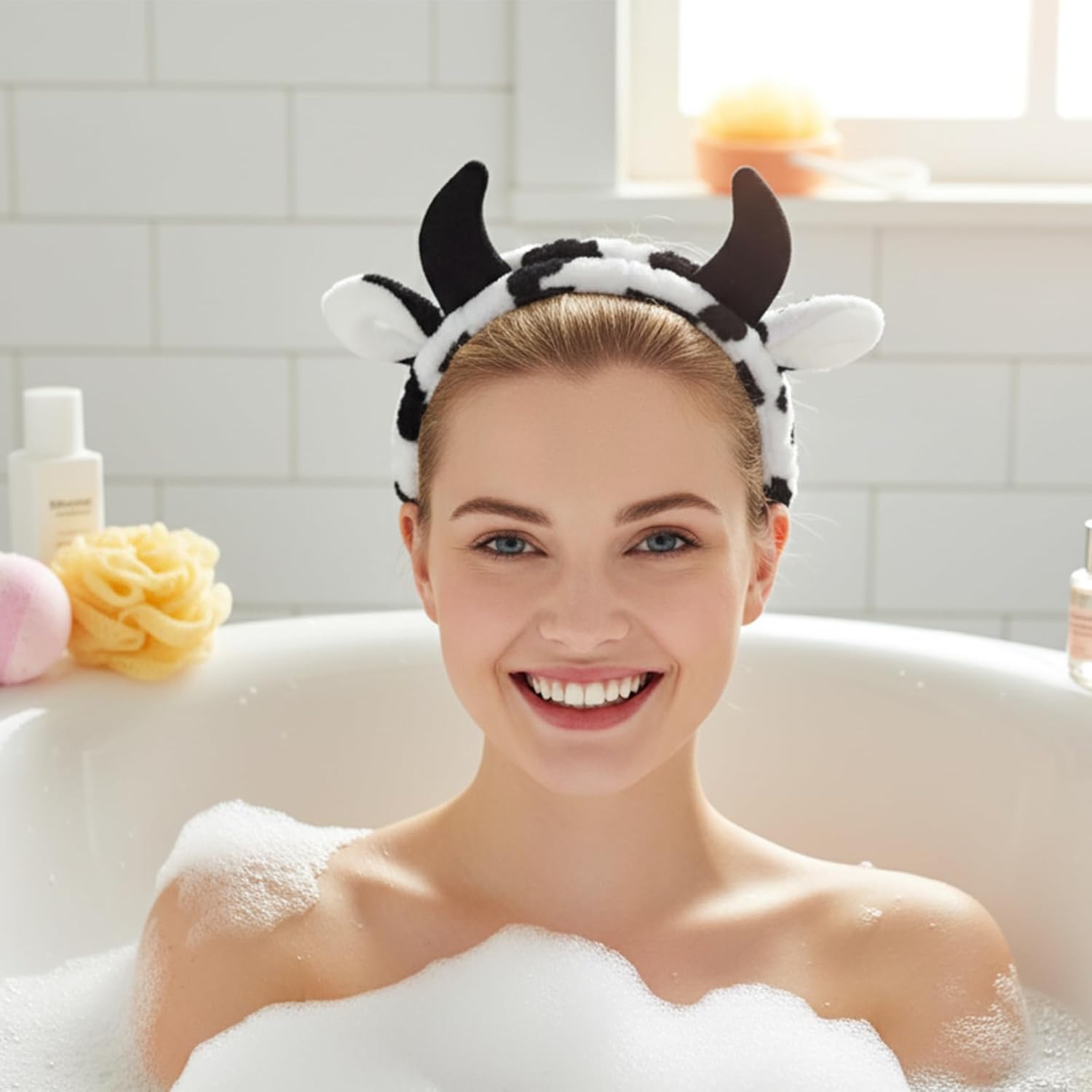 2Pcs Ear Horn Headband, Cow Ears Makeup Headband, Face Wash Headbands Skincare Hair Band for Washing Face, Cute Stocking Fillers Women for Cow Party Favors Cosplay Makeup - Image 4