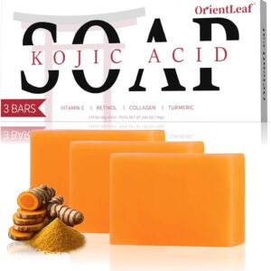 Kojic Acid Soap, Turmeric Soap Bar for Dark Spots, Fresh Citrus Scent, Gentle for Face and Body with Vitamin C, Shea Butter, Retinol, Olive Oil, Collagen (3 PACK)