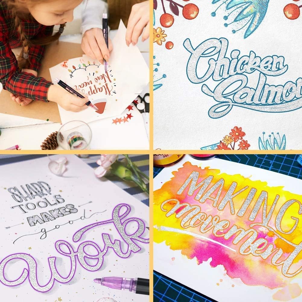 ECtury Valentines Gifts for Kids, 12 Glitter Pens Outline Marker Pens, Arts and Crafts for Kids, Gifts for Teenage Girls, Art Supplies Colouring Pens Outline Pens, Gifts for 4-12 Year Old Girls - Image 5