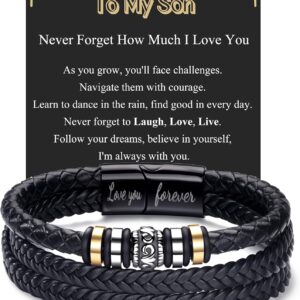 BMMYE Gift for Son Husband Dad Brother Leather Bracelets Personalised Men’s Bracelets Gifts With Clasp Cool Bracelet Gift for Men Valentines Day Father’s Day Christmas Presents