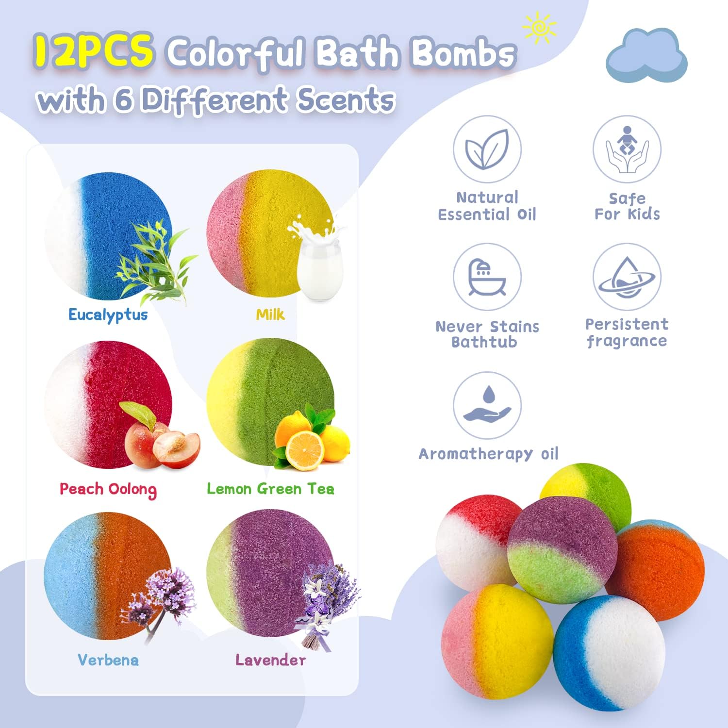 Bath Bombs for Kids, 12pcs Bath Bombs with Surprise Crystal Toys Inside, Handmade Natural and Organic Bubble Bath, Birthday Christmas Easter Gift for Girls and Boys - Image 3