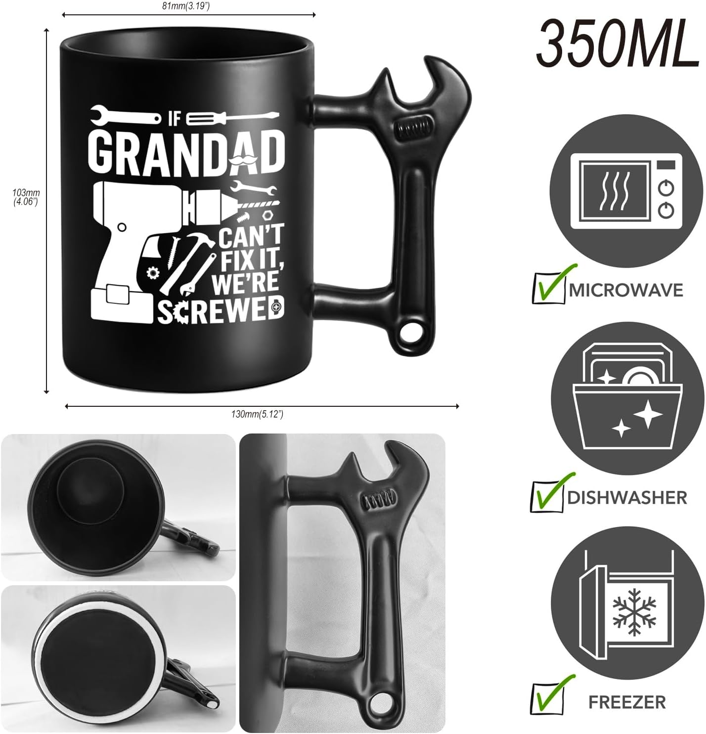 LOZACHE Funny Coffee Mug for Grandad, Novelty Ceramic Cup with Wrench Handle, Birthday Gift for Fathers' Day, Cool Gifts for Best Grandfather Christmas - Image 2