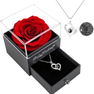 Childom Valentines Day Rose Gifts for Her,Birthday Gifts for Women,Mothers Day Flowers Gift For Mum,Preserved Rose in Gift Box with “I Love You” Necklace,Eternal Present for Mum,Her, Wife,Girlfriend