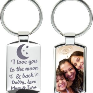 Personalised Photo Keyring, Custom Keychain, Engraved Keyring Gift for Him, Her, Mum, Dad, Grandparents, Birthdays, Mother’s Day, Father’s Day, Anniversaries, Valentines Day Gift, Valentines Keepsake