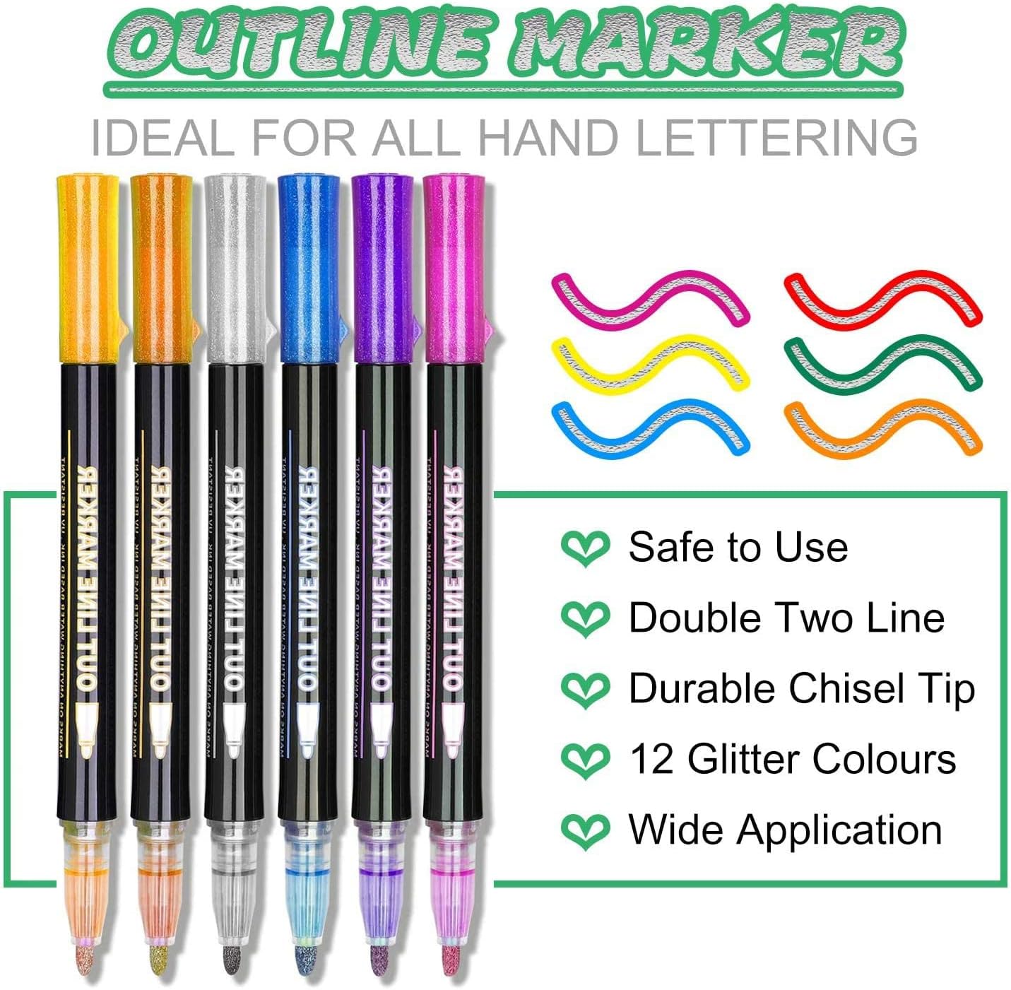 Valentines Gifts for Kids, Glitter Pens Colouring Pens, Gifts for 4 5 6 7 8 9 10 11 12 Year Old Girls, Teenage Girl Gifts, 12 Outline Marker Pens for Scrapbooking, Arts and Crafts for Kids - Image 3