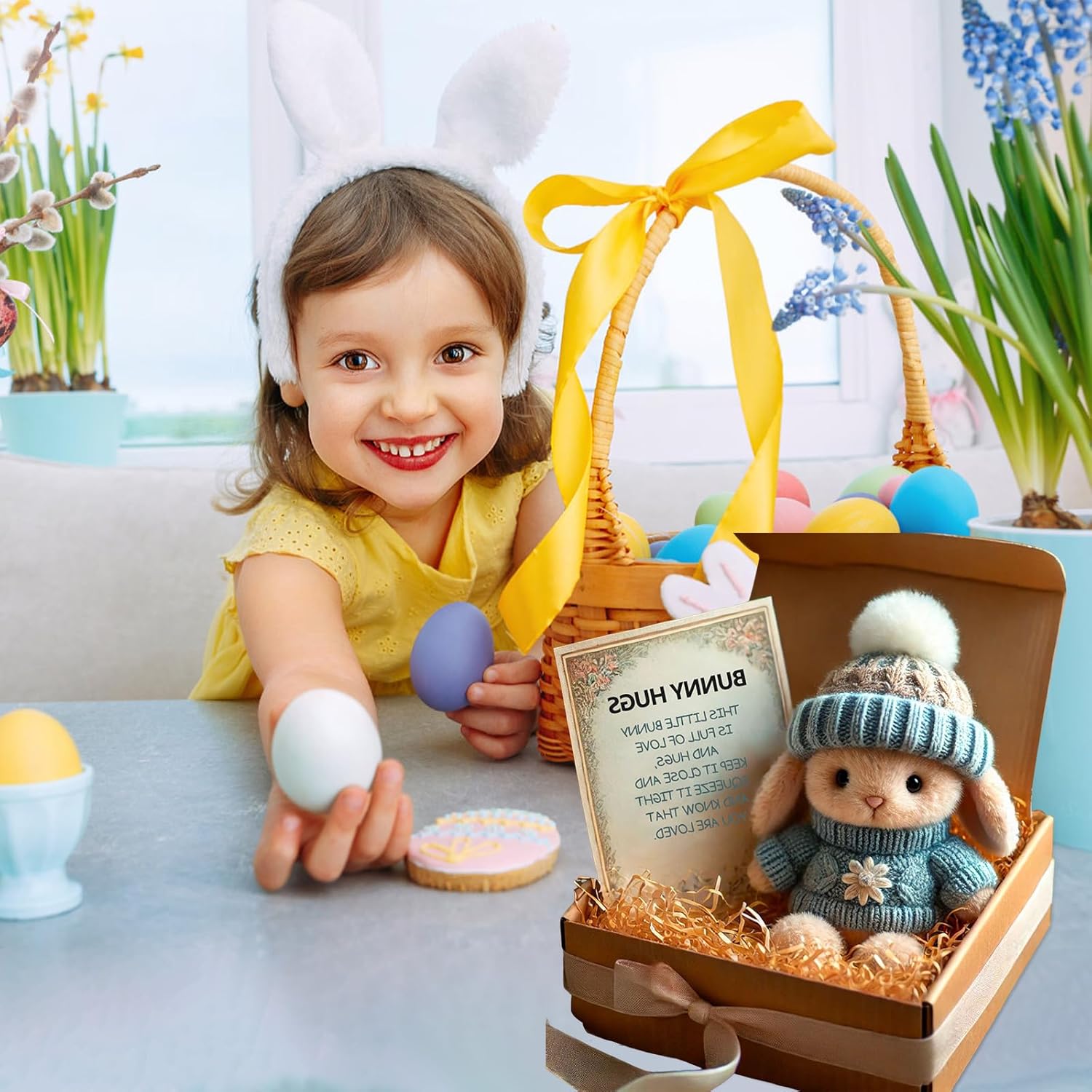 Kouamor 4 Colors Mini Bunny Hug Cute Easter Gift, Mini Bunnies, Minis Rabbits in Box, Emotional Support Positive Crochet Bunny, Handmade Plush Pocket Hug Rabbit Doll, for Kids Family Friend (grey) - Image 4